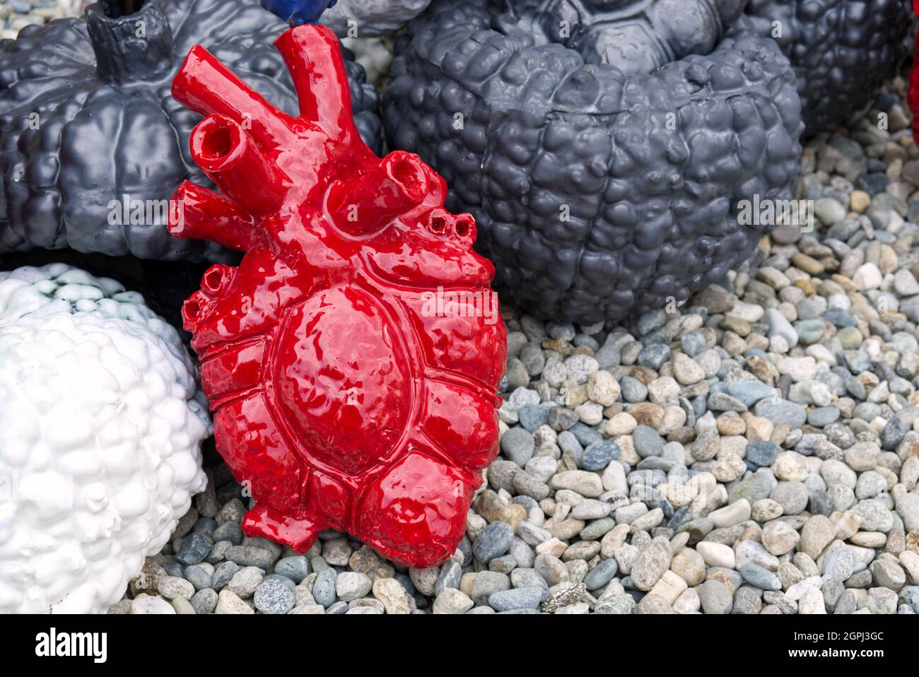 Eine rote Emaille Porzellan Darstellung eines menschlichen Herzens Stockfoto