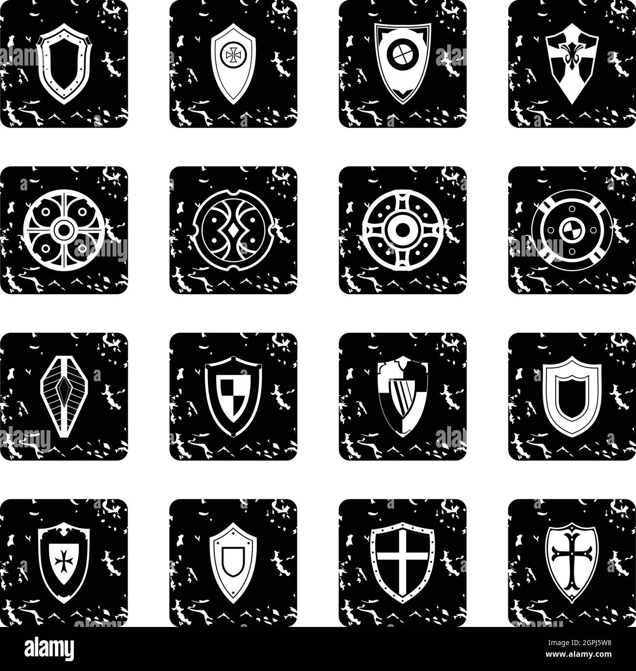 Schilde stellen Set Icons, Grunge-Stil Stock Vektor