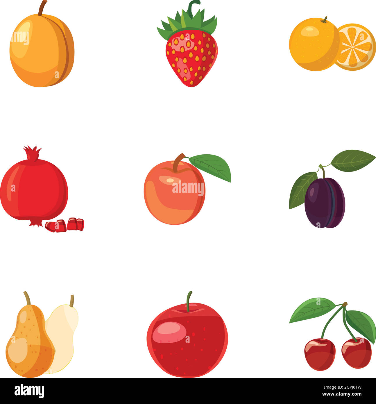 Frisches Obst Symbole gesetzt, Cartoon-Stil Stock Vektor