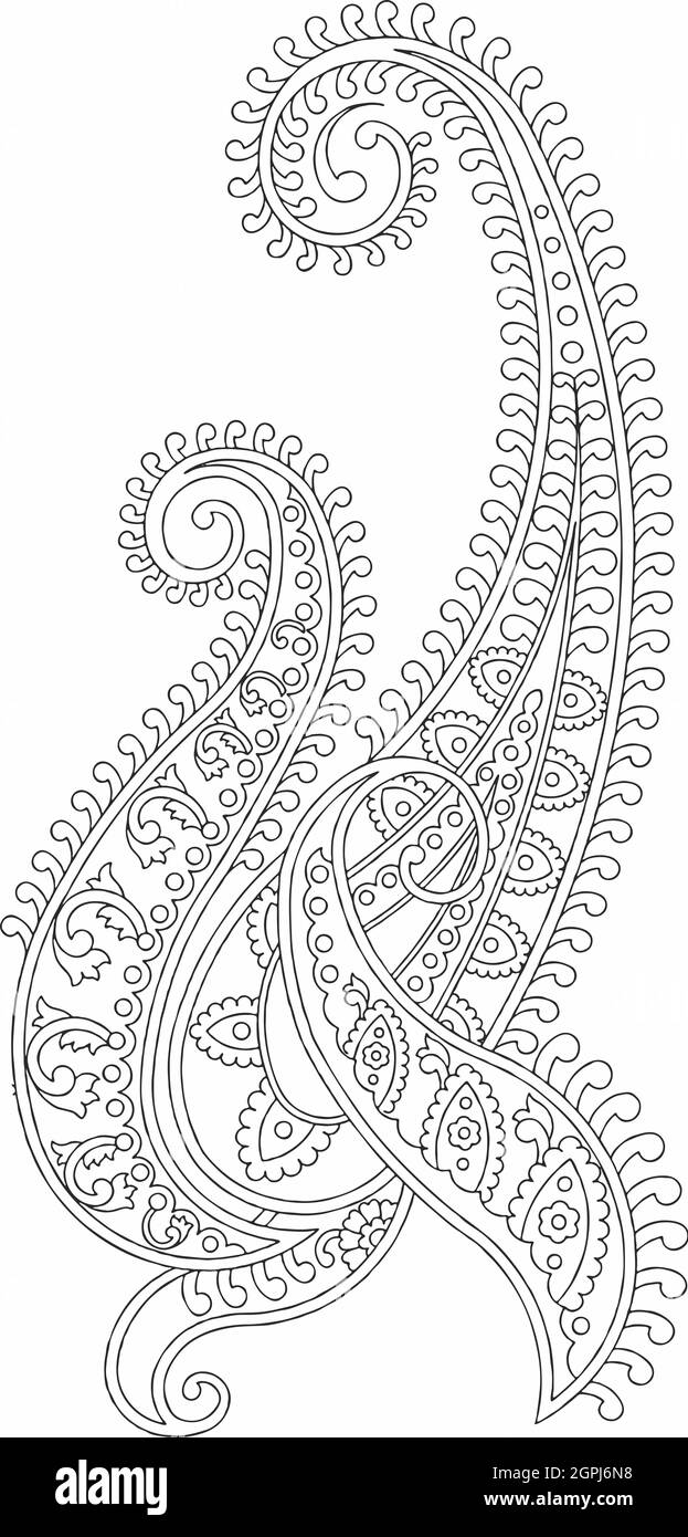 Florales Design, Stickmuster. Schwarz Und Weiß Und Stockillustration Handgezeichnet. Fantasieblumen Blätter. T-Shirt-Dessin. Lizenzfreies Clipart Stockfoto