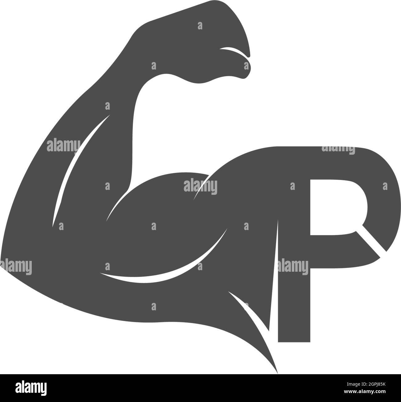P-Logo-Symbol mit Muskel-Arm-Design-Vektor Stock Vektor