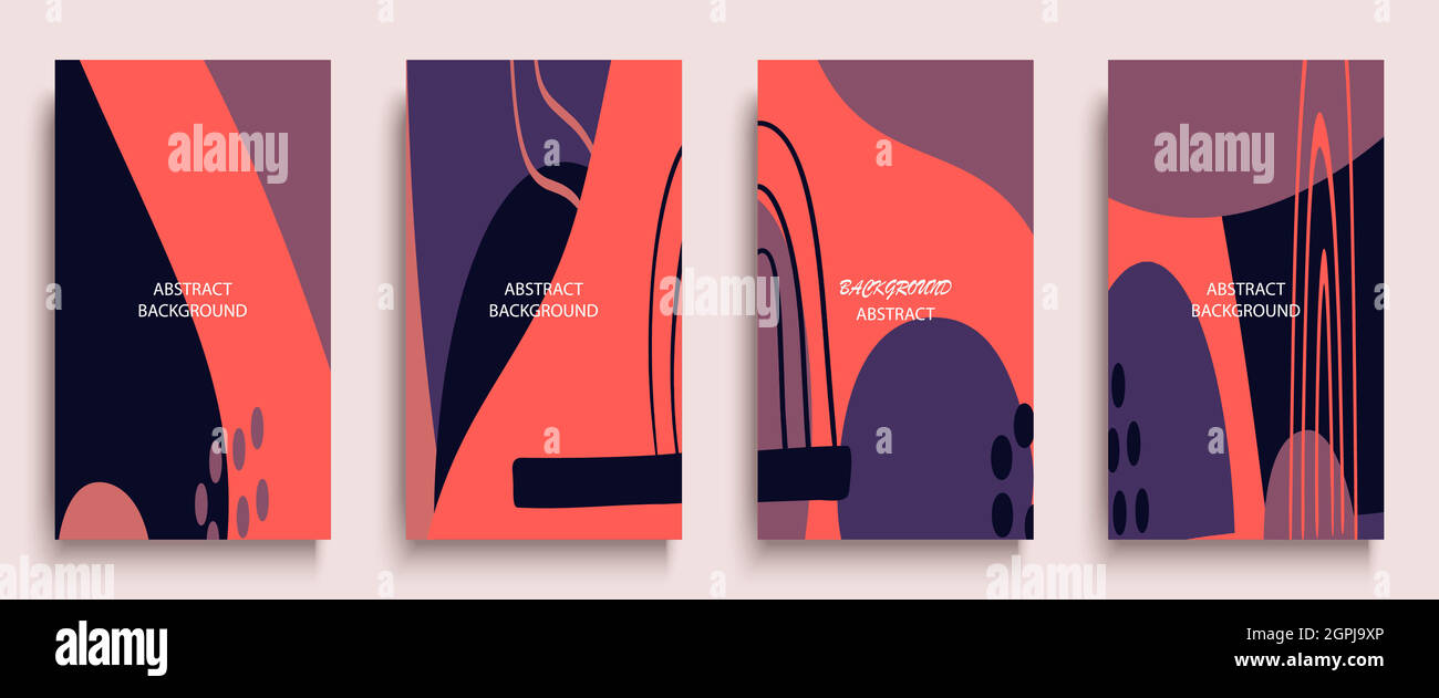 Social-Media-Geschichten und Post-Creative-Kunstkonzept für Web, Grafik-Design. Geometrische Doodle minimalistischen Muster abstrakten Hintergrund. Moderne Poster Vorlage Vektor Illustration Set. Trendige Neonfarben Stock Vektor