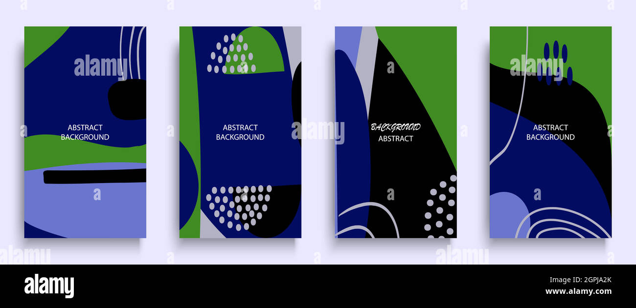 Social-Media-Geschichten und Post-Creative-Kunstkonzept für Web, Grafik-Design. Geometrische Doodle minimalistischen Muster abstrakten Hintergrund. Moderne Poster Vorlage Vektor Illustration Set. Trendige Neonfarben Stock Vektor