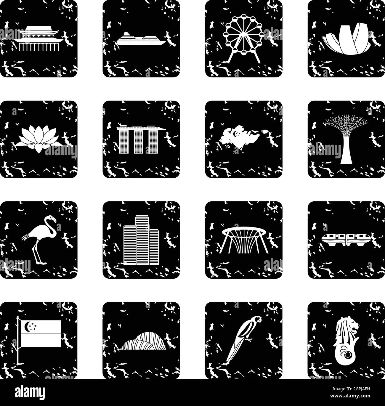 Singapur stellen Icons, Grunge-Stil Stock Vektor