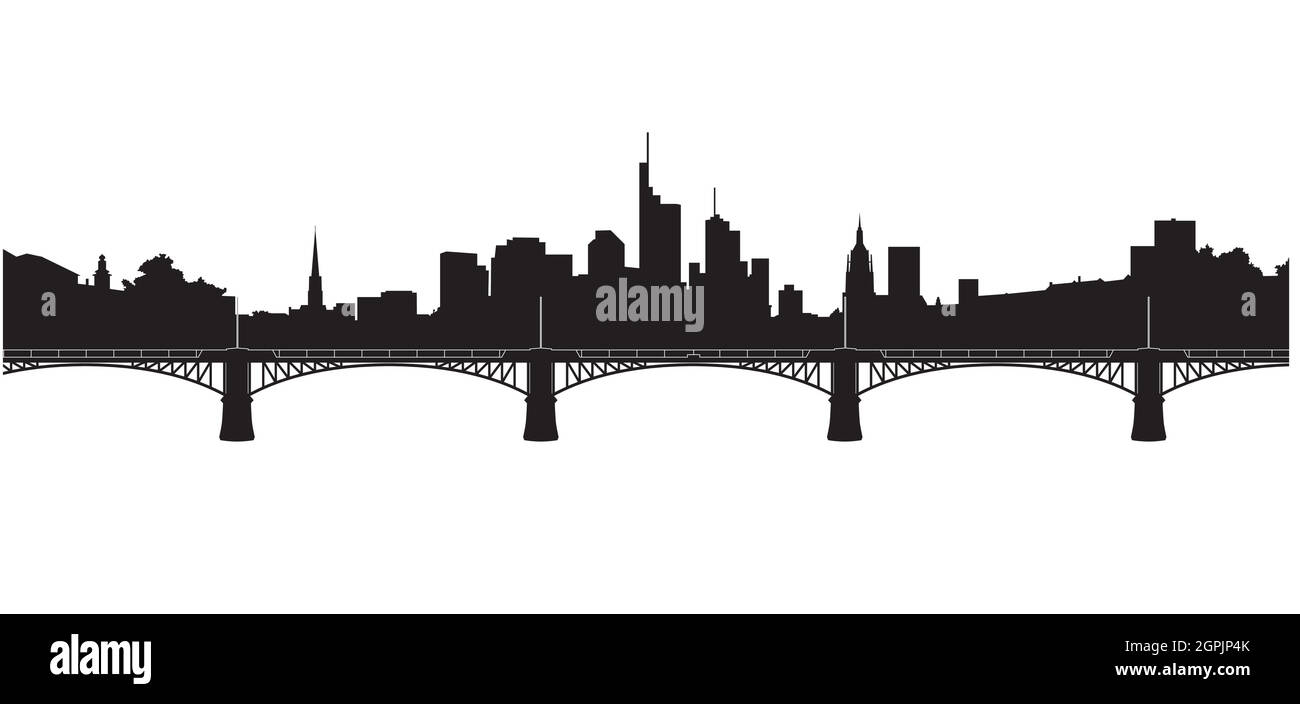 Silhouette der Skyline und Ignatz Bubis Brücke, Frankfurt am Main, Deutschland Stock Vektor