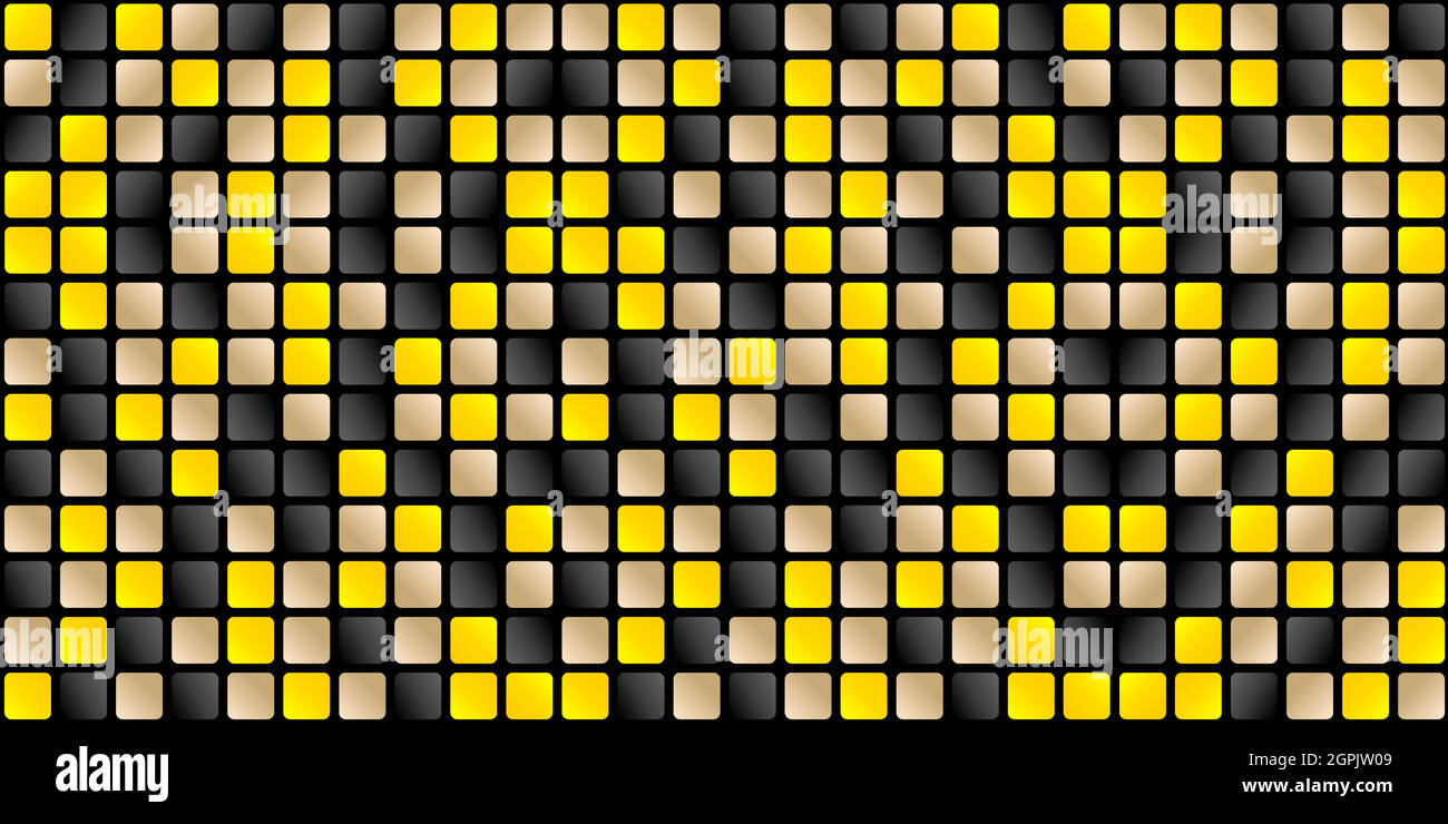 Abstrakter Hintergrund mit quadratischen Mustervektoren, abstrakte Texturen Dunkle Farben schwarz mit Kacheln Modell gelb oder leuchtend, Gold und schwarz Farbverlauf Farben für Webbanner, Schilder und Hintergrund Agentur Stock Vektor