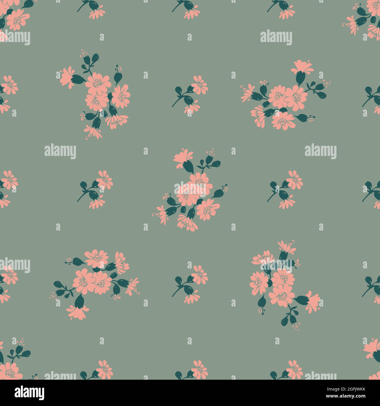 Hand gezeichnete Wiese Blumen nahtlose Muster abstrakten Hintergrund Tapete. Linienkunst botanische Illustration. Florale Wandkunst Vektor Illustration, trendige Farbe pastellblau, Grafikdesign, Druck, Textil Stock Vektor