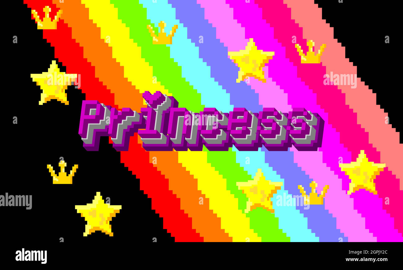 Prinzessin Pixel Kunst Kalligraphie Schriftzug. Stock Vektor