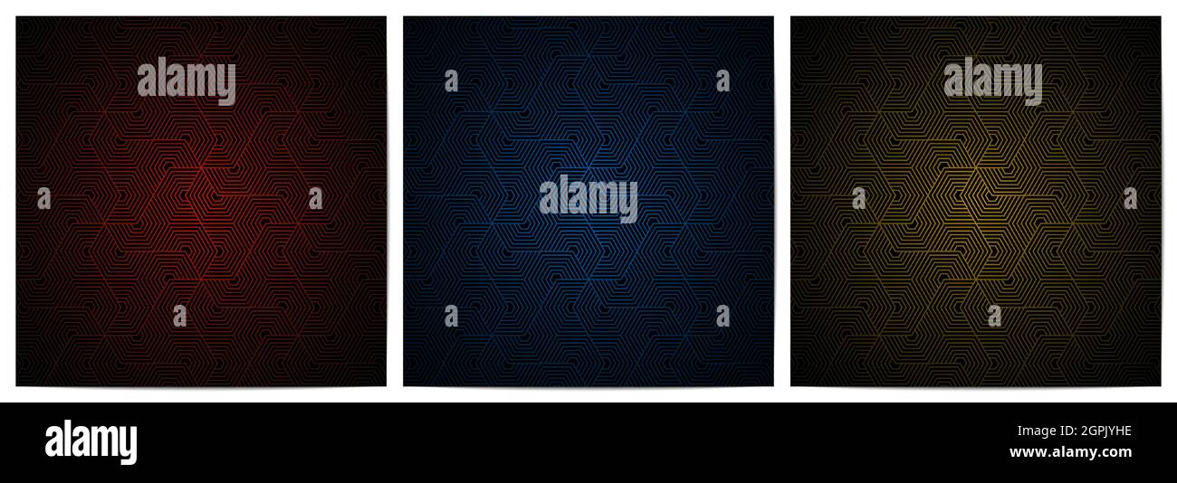 Geometrisches Muster mit polygonalen Streifen dunkler Hintergrund Luxus in Rot, Blau und Gold Stock Vektor