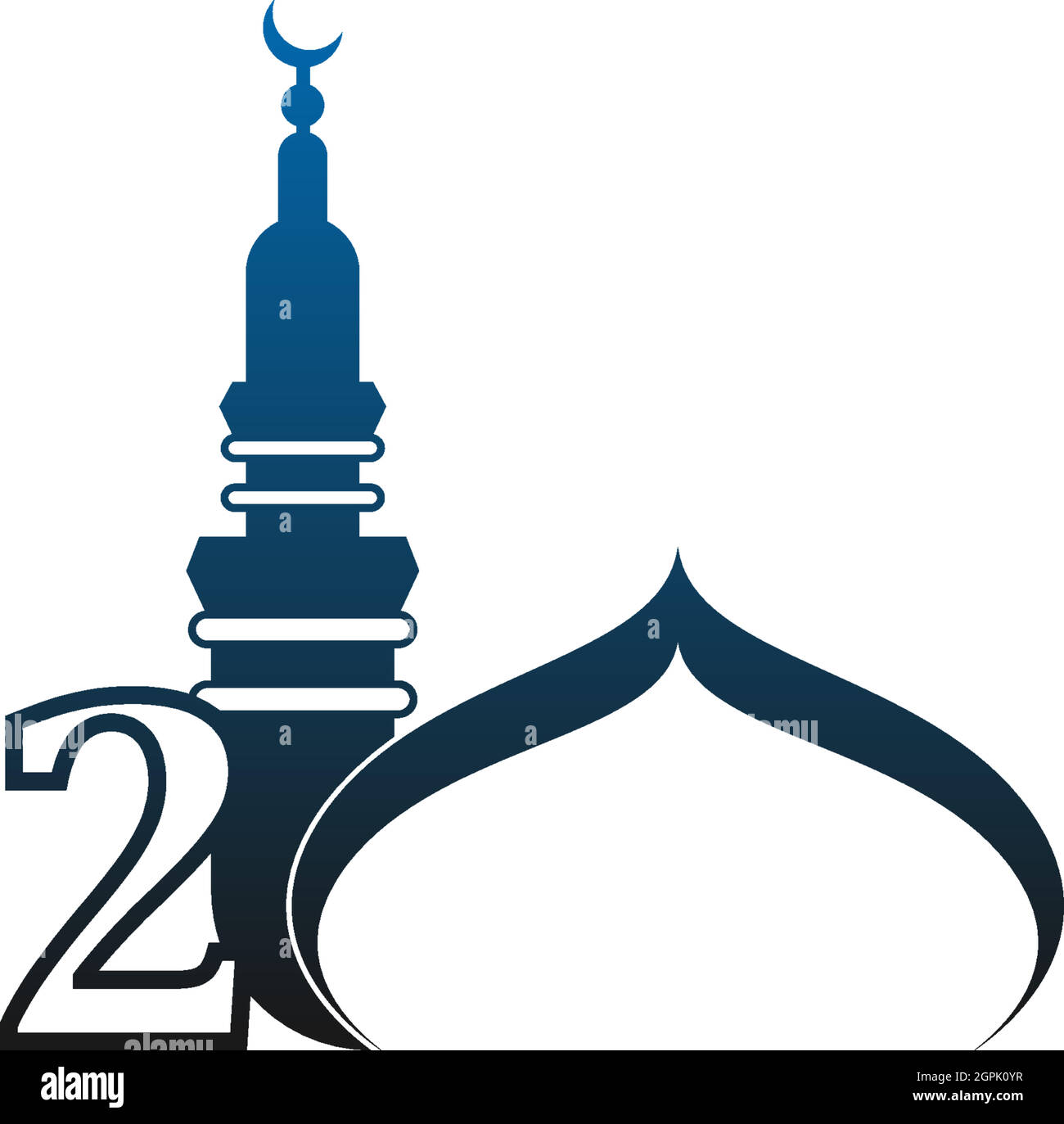 Nummer 2 Logo-Ikone mit Moschee-Design-Illustration Stock Vektor