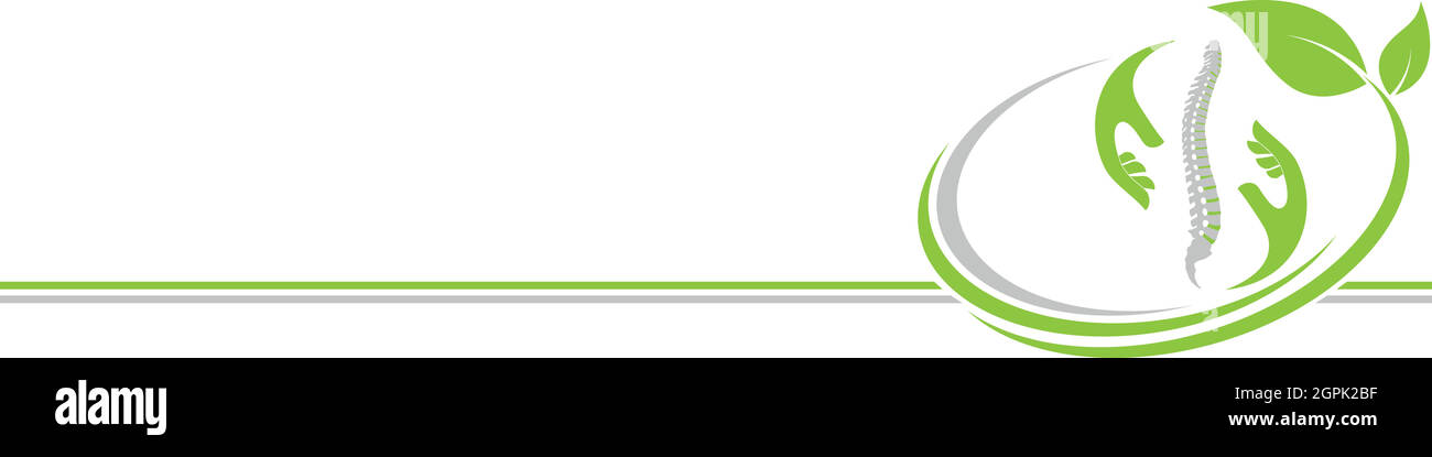 Wirbelsäule, zwei Hände und Blätter, Orthopädie Logo, Hintergrund Stock Vektor