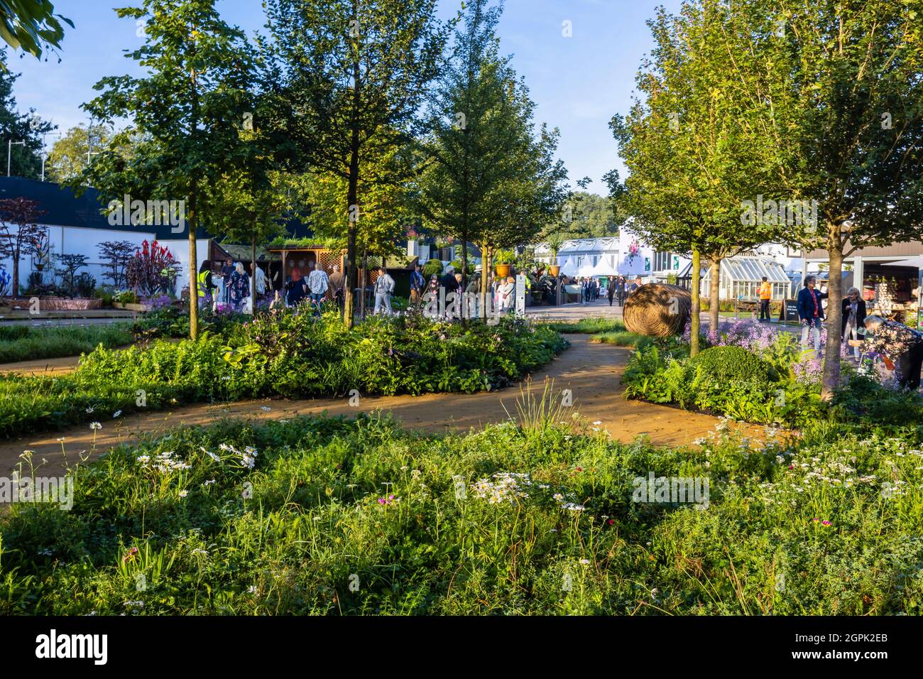 RHS Queen's Green Canopy Garden wurde von David Dodd auf der RHS Chelsea Flower Show im Royal Hospital Chelsea, London SW3 im September 2021 entworfen Stockfoto
