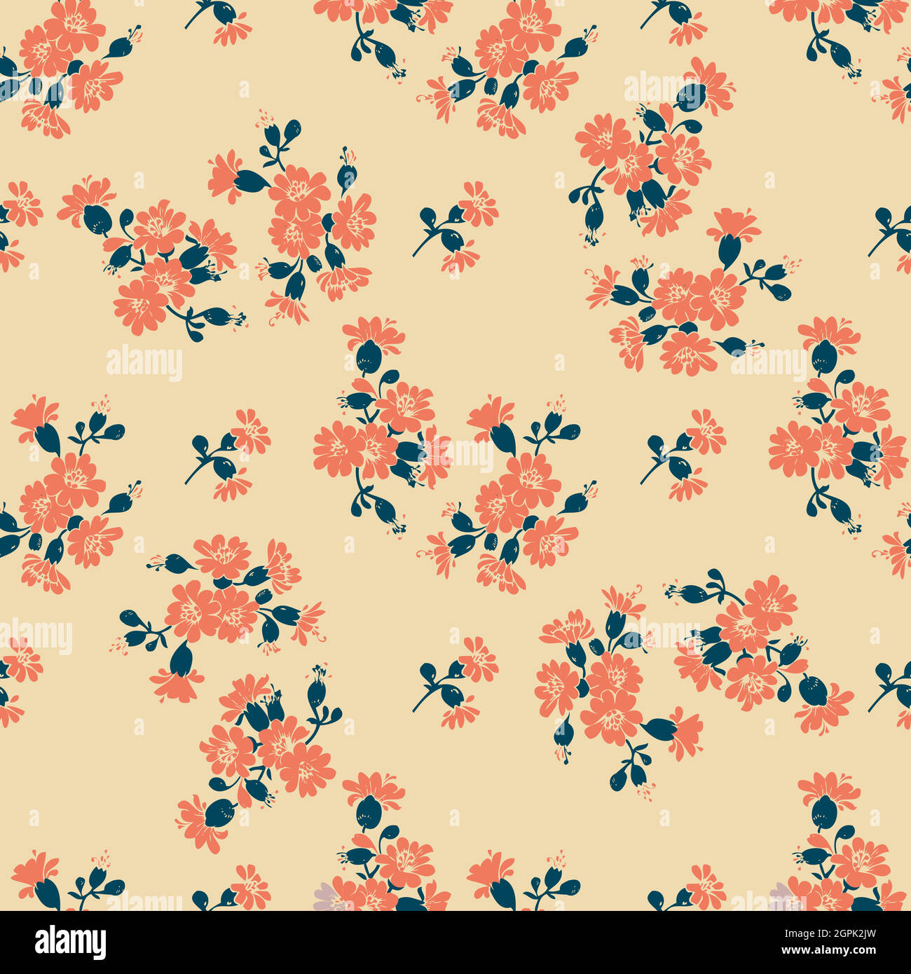 Hand gezeichnete Wiese Blumen nahtlose Muster abstrakten Hintergrund Tapete. Linie Kunst botanische Illustration.Floral Wand Kunst Vektor Illustration, trendige Farbe pastell beige, Grafikdesign, Druck, Textil Stock Vektor