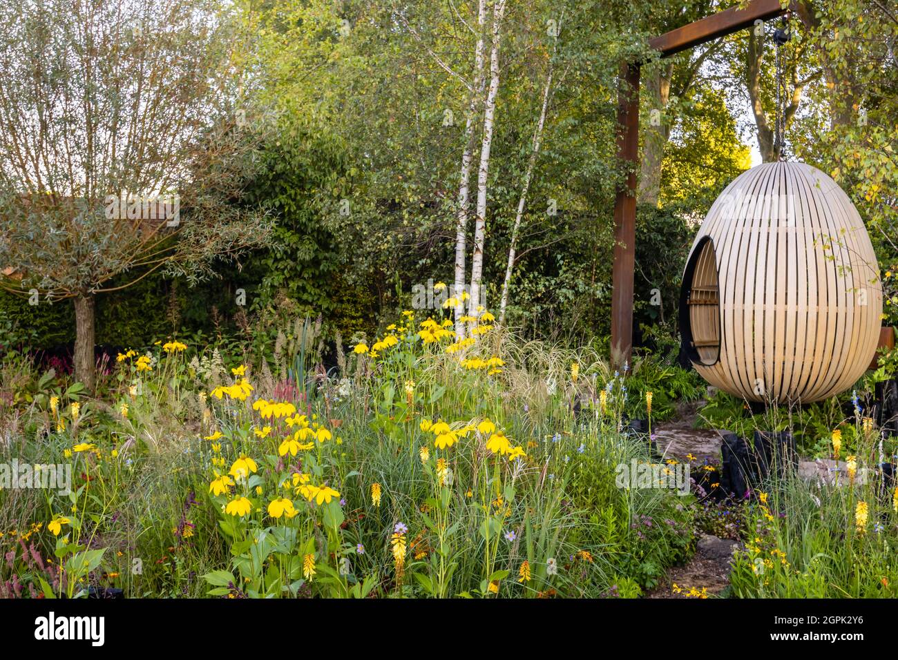 Der Yeo Valley Organic Garden, Gewinner der Goldmedaille und People's Choice Show Garden auf der RHS Chelsea Flower Show, die im September 2021 in London SW3 stattfand Stockfoto