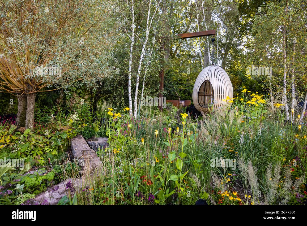 Der Yeo Valley Organic Garden, Gewinner der Goldmedaille und People's Choice Show Garden auf der RHS Chelsea Flower Show, die im September 2021 in London SW3 stattfand Stockfoto