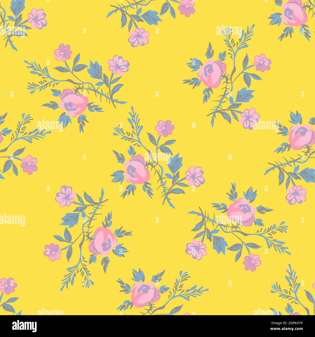 Hand gezeichnet Blumen Rosen, Blätter nahtlose Muster abstrakt Hintergrund Tapete. Linienkunst botanische Illustration. Florale Wandkunst Vektor-Illustration in der trendigen Farbe gelb für Grafik-Design, drucken Stock Vektor