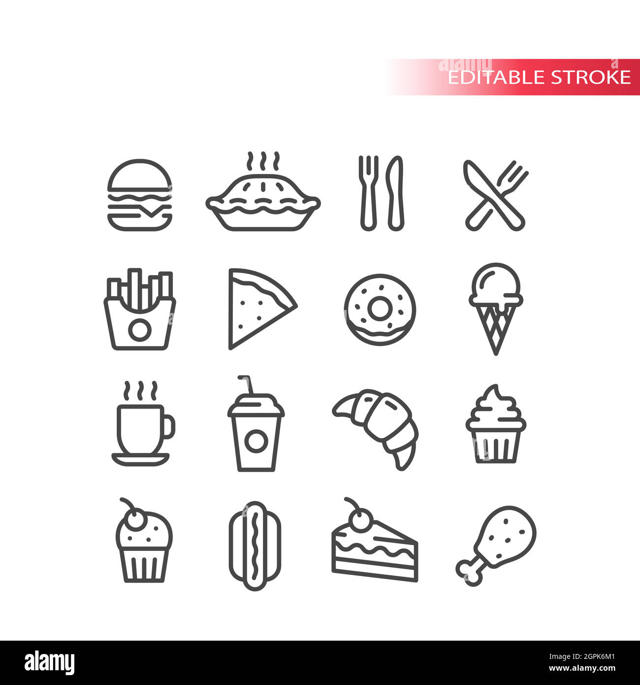 Symbole für Fast Food Diner oder Restaurant Line Vector Set Stock Vektor