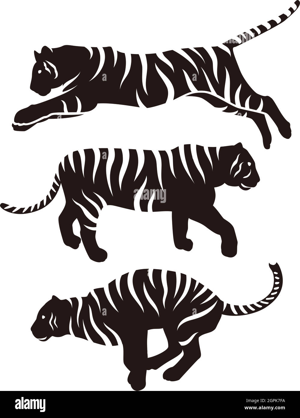 Tiger Silhouette Illustrationsset Stock Vektor