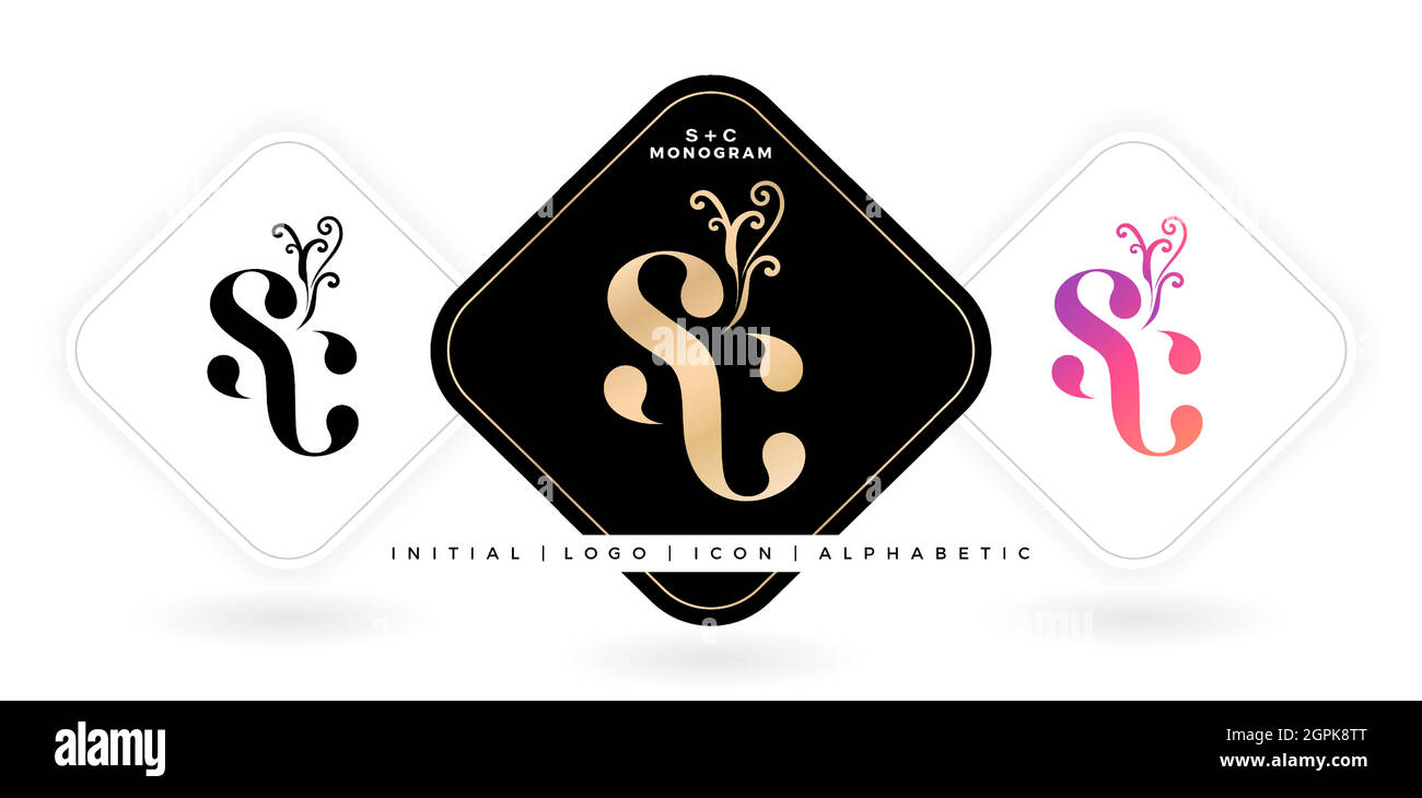 SC Anfangsbuchstabe und Grafikname, SC Monogram, für das Logo-Monogramm des Brautpaares, das Logo-Unternehmen und das Icon-Geschäft, mit drei verschiedenen Designs mit isolierten weißen Hintergründen Stock Vektor