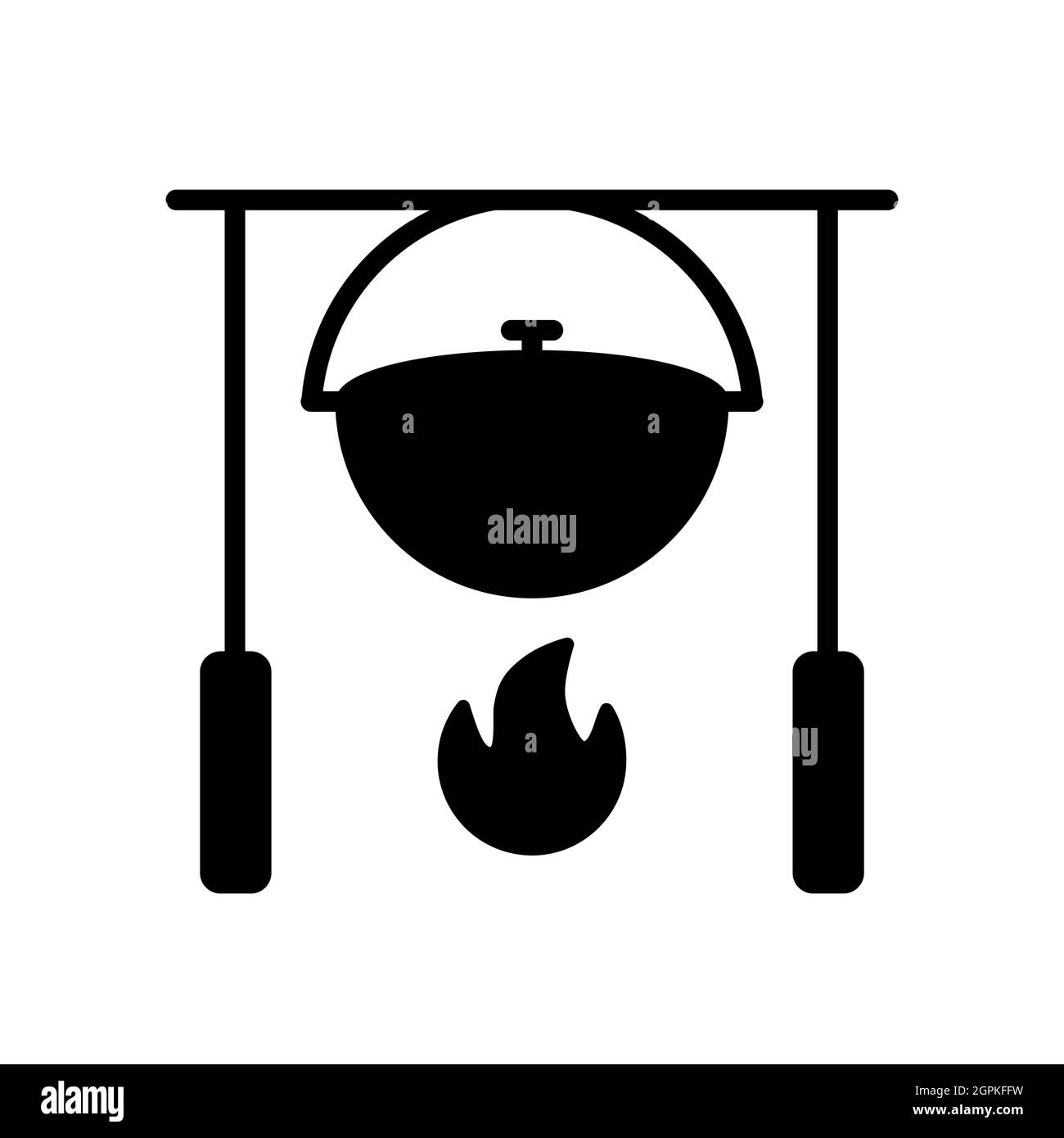 Camping Pot über einem Bonfire Vektor Glyph Symbol Stock Vektor
