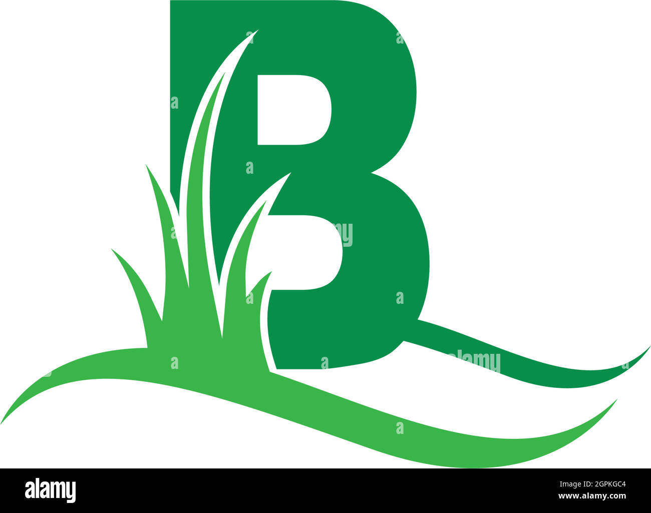 Buchstabe B hinter einem grünen Grassymbol-Logo-Design-Vektor Stock Vektor