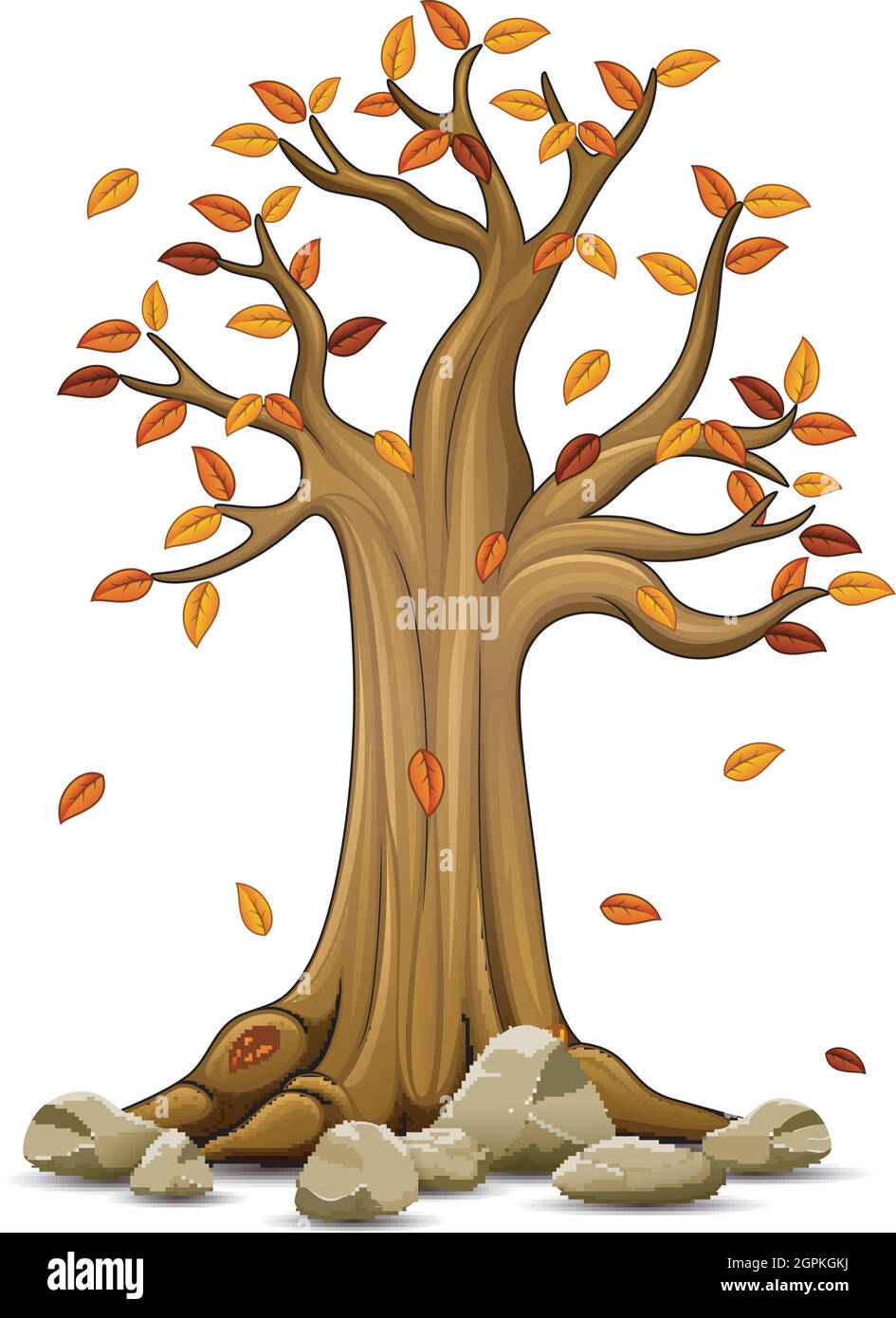 Herbst Baum mit fallenden Blätter Stock Vektor