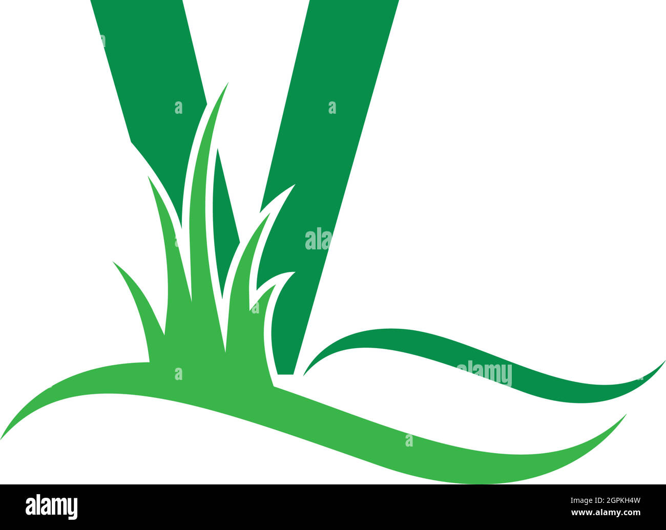 Buchstabe V hinter einem grünen Grassymbol-Logo-Design-Vektor Stock Vektor