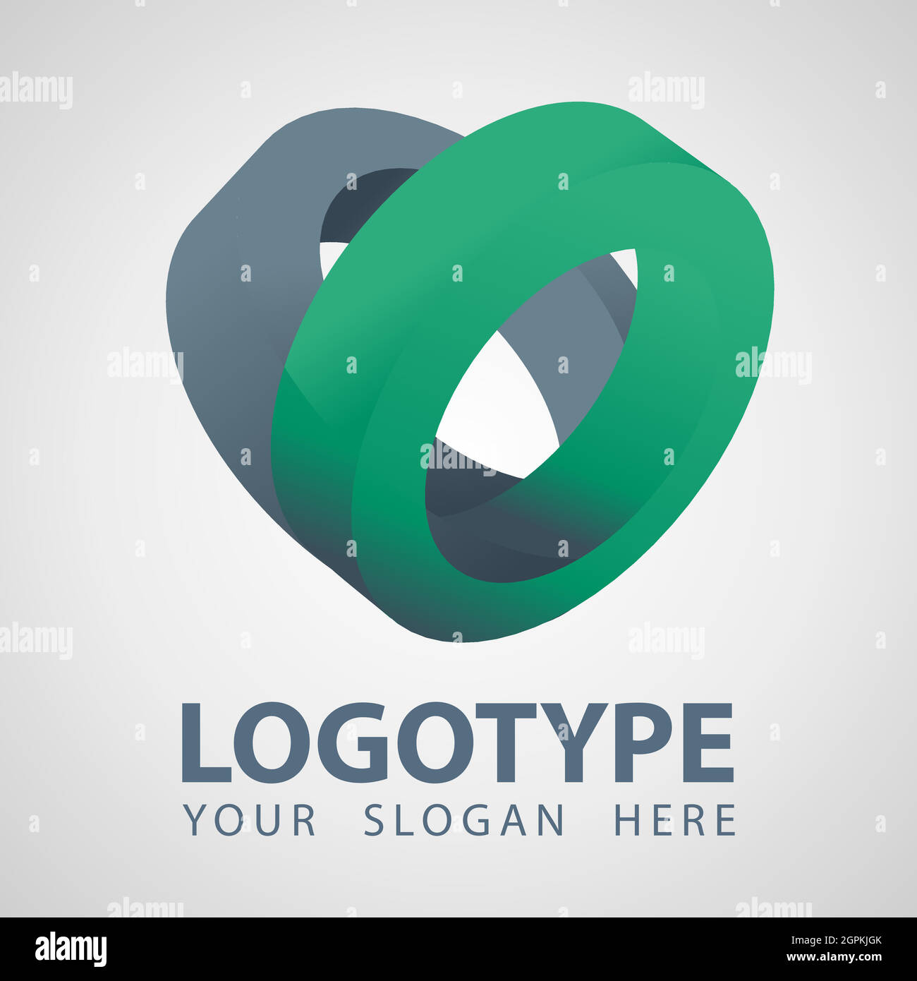 3D Geometrie abstrakte graue und grüne Ringe Firmenvektor Logo Symbol. Cilinder Logo Vorlage Design. Isometrischer Stil, Mehrzweck Consult Corporation Logo Vorlage. Symbol für Logo-Ringe auf weißem Hintergrund isoliert. Symbol für umrissenden Ring. 3D-Toruszeichen. L Stock Vektor