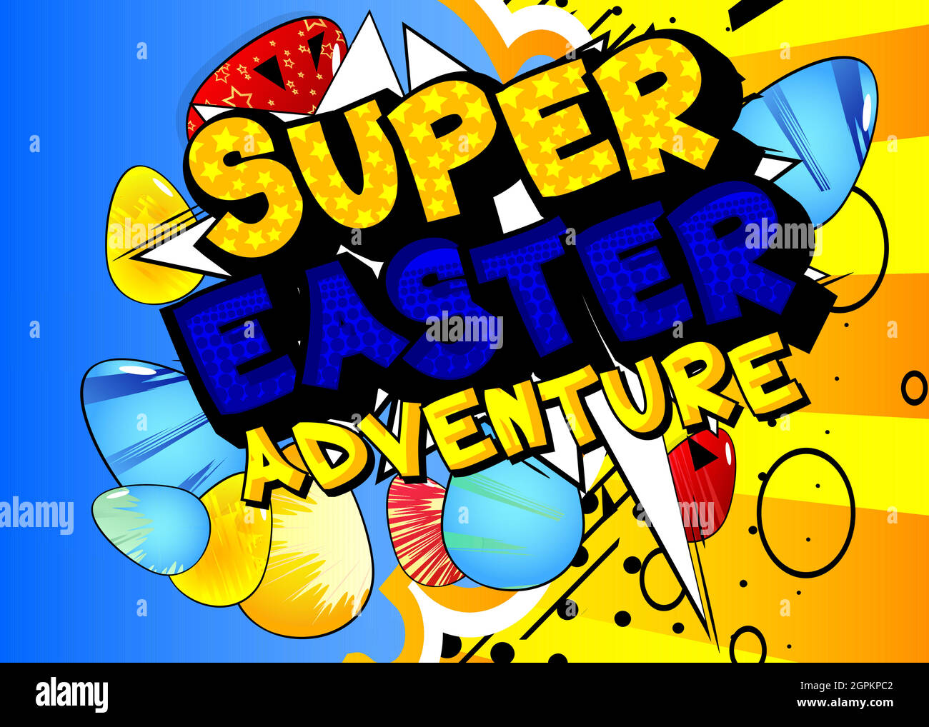 Super Easter Adventure - Comic-Stil Urlaub bezogenen Text. Stock Vektor