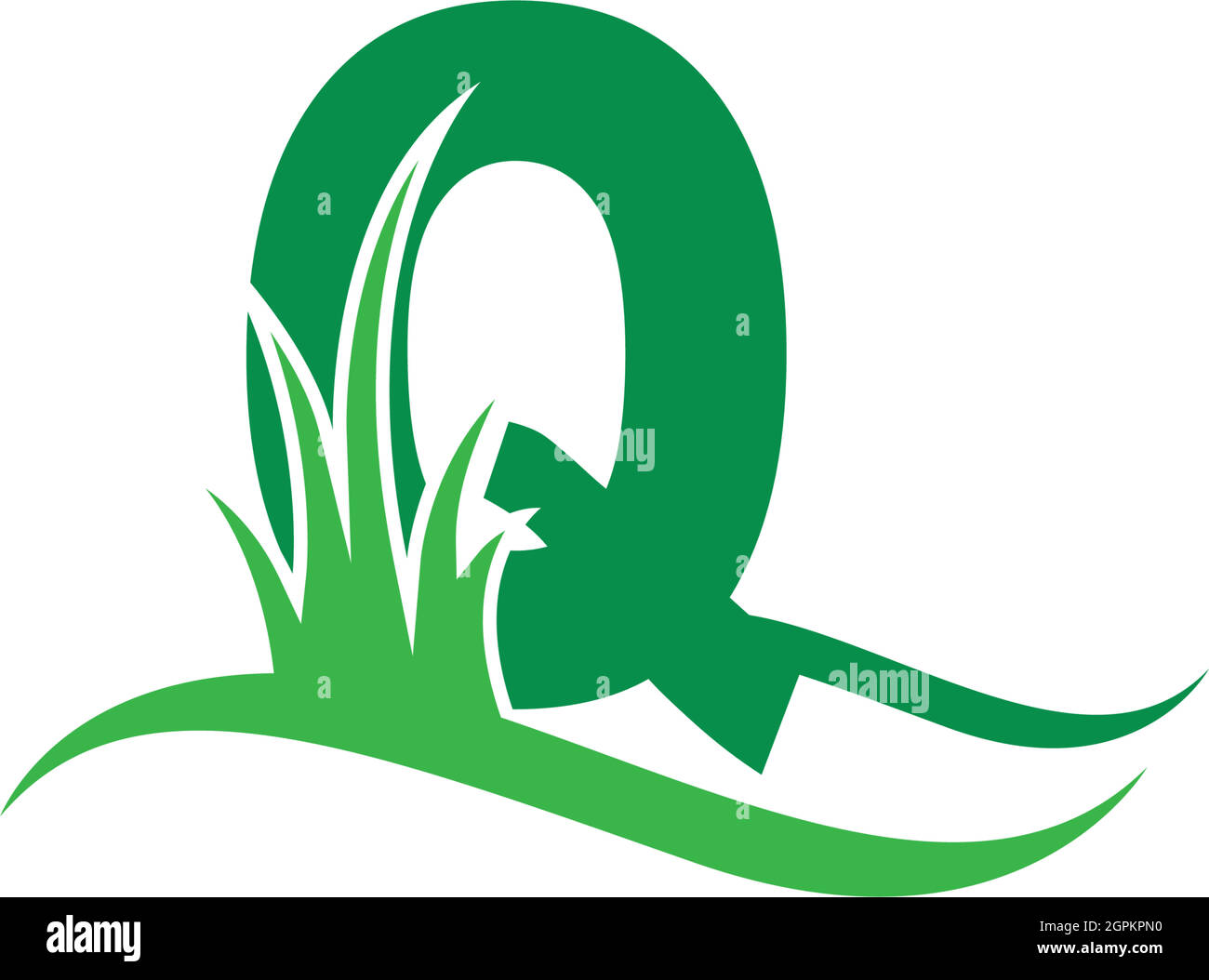 Buchstabe Q hinter einem grünen Grassymbol-Logo-Design-Vektor Stock Vektor
