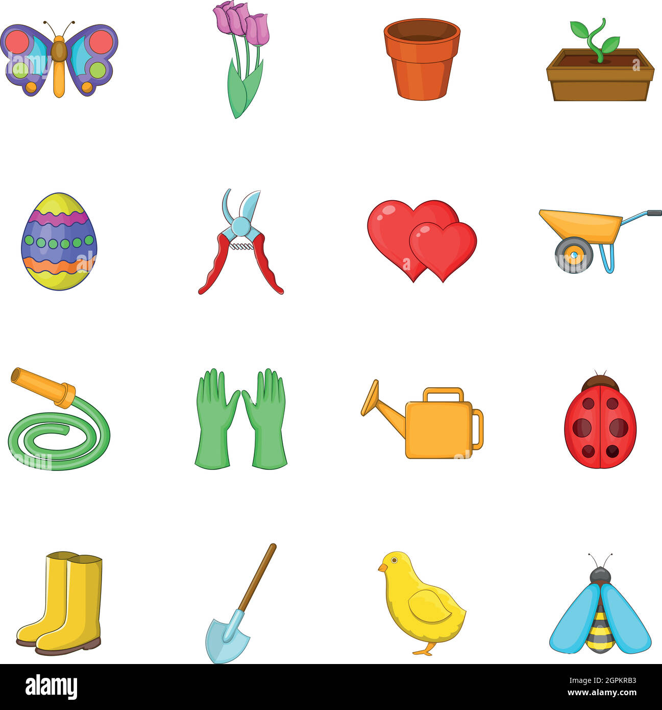 Frühling-Symbole-Set, Cartoon-Stil Stock Vektor