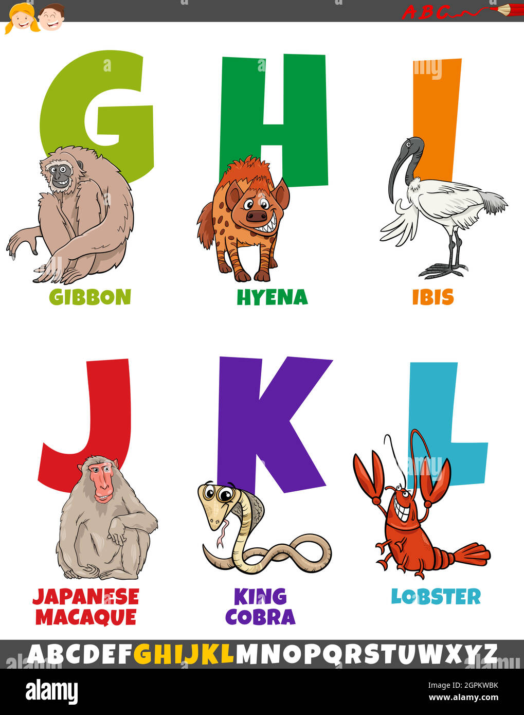 Cartoon Alphabet Set mit Comic-Tierfiguren Stock Vektor