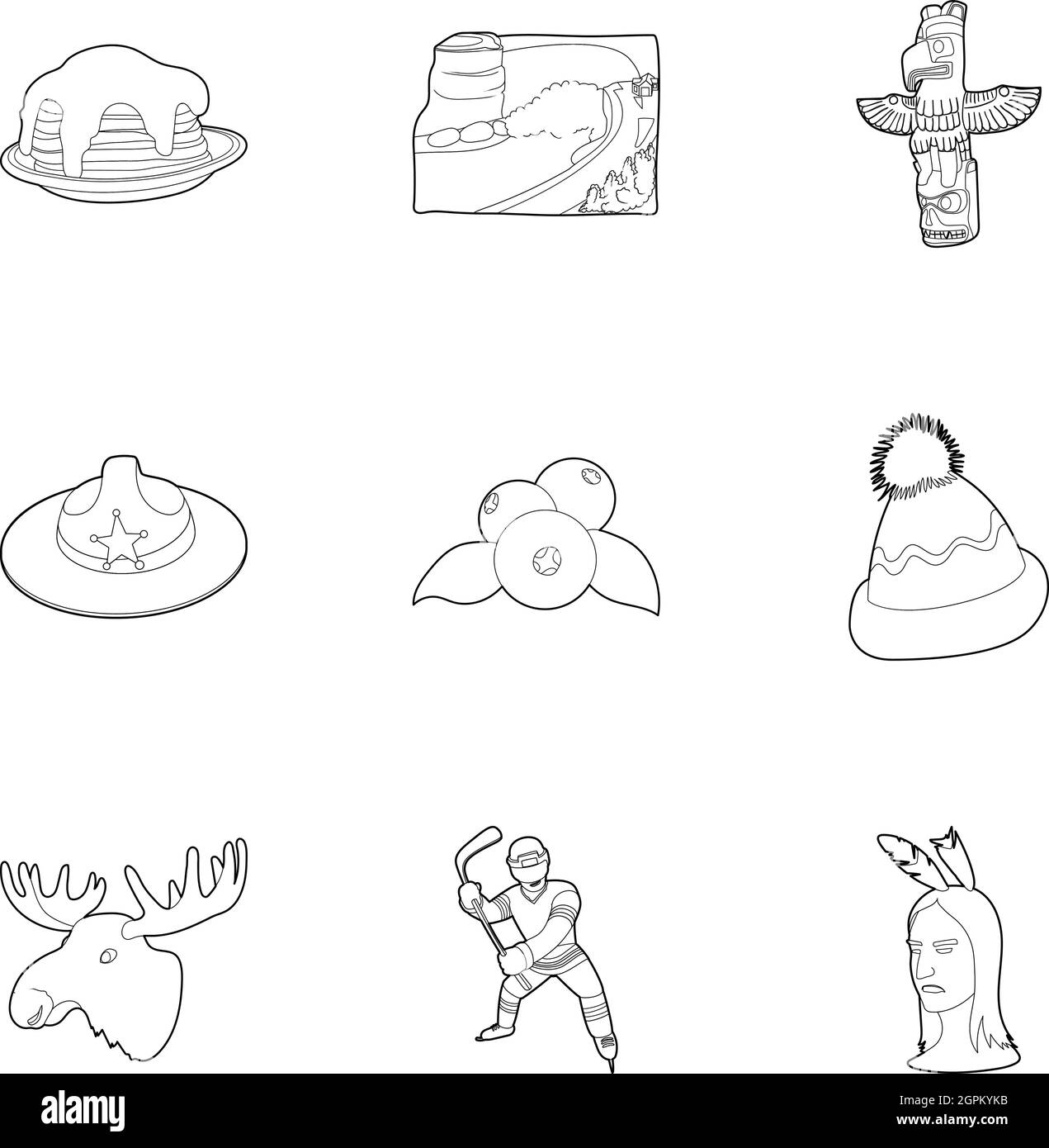 Tourismus in Kanada Icons Set, Umriss-Stil Stock Vektor