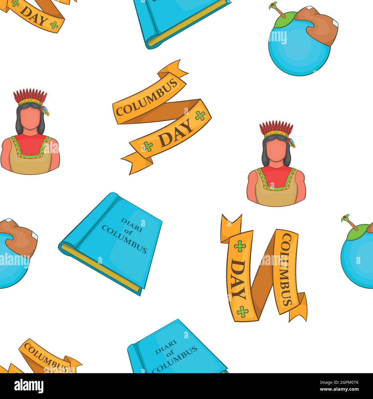 Columbus Day Symbole Muster, Cartoon-Stil Stock Vektor