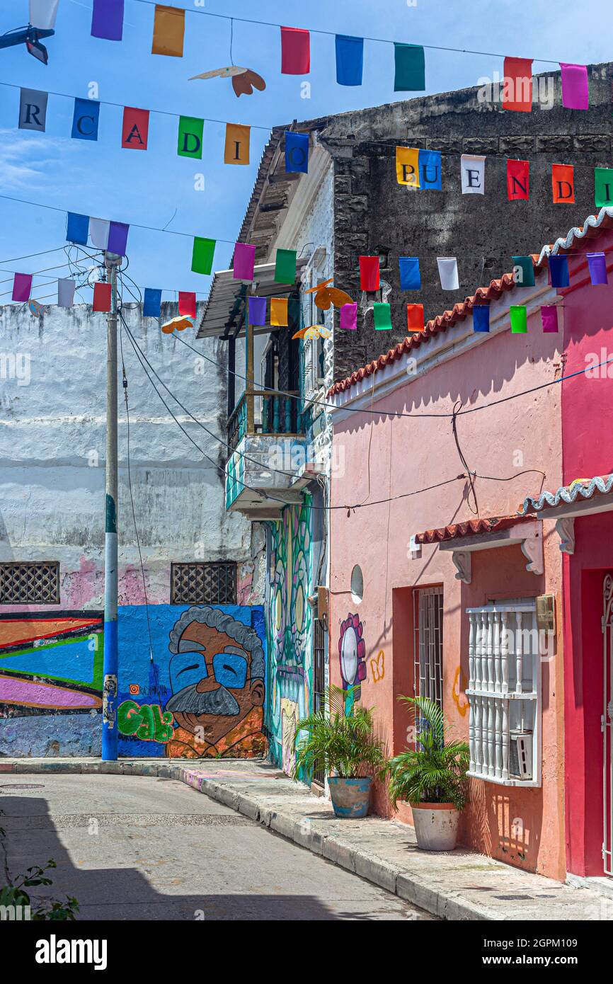 Barrios Getsemani, Cartagena de Indias, Kolumbien. Stockfoto