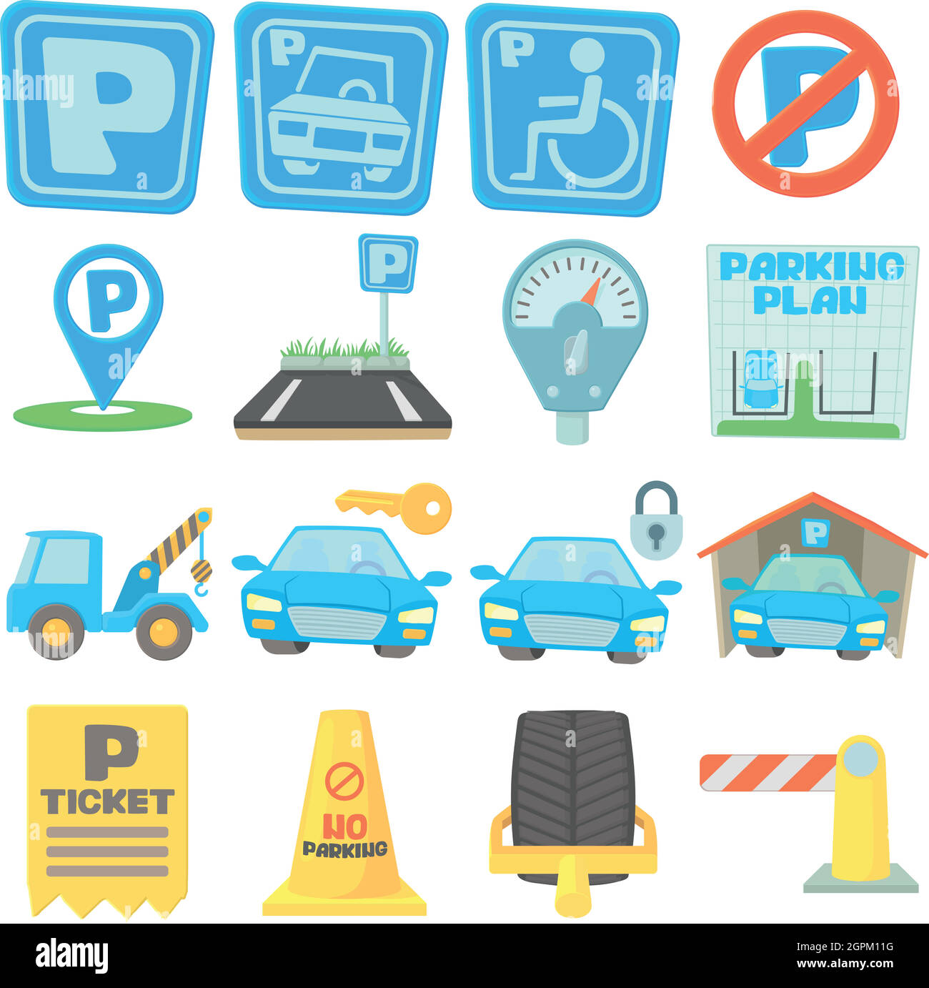 Parkplatz Icons set, cartoon-Stil Stock Vektor