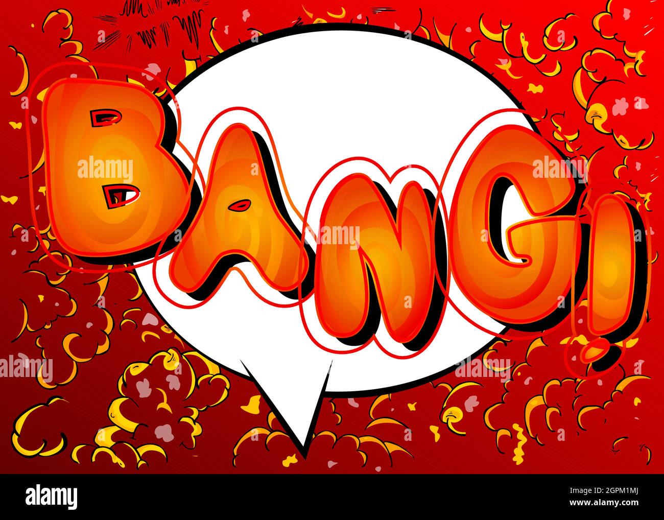 Comic-Bang Wort-Effekt auf hellen abstrakten Hintergrund. Stock Vektor