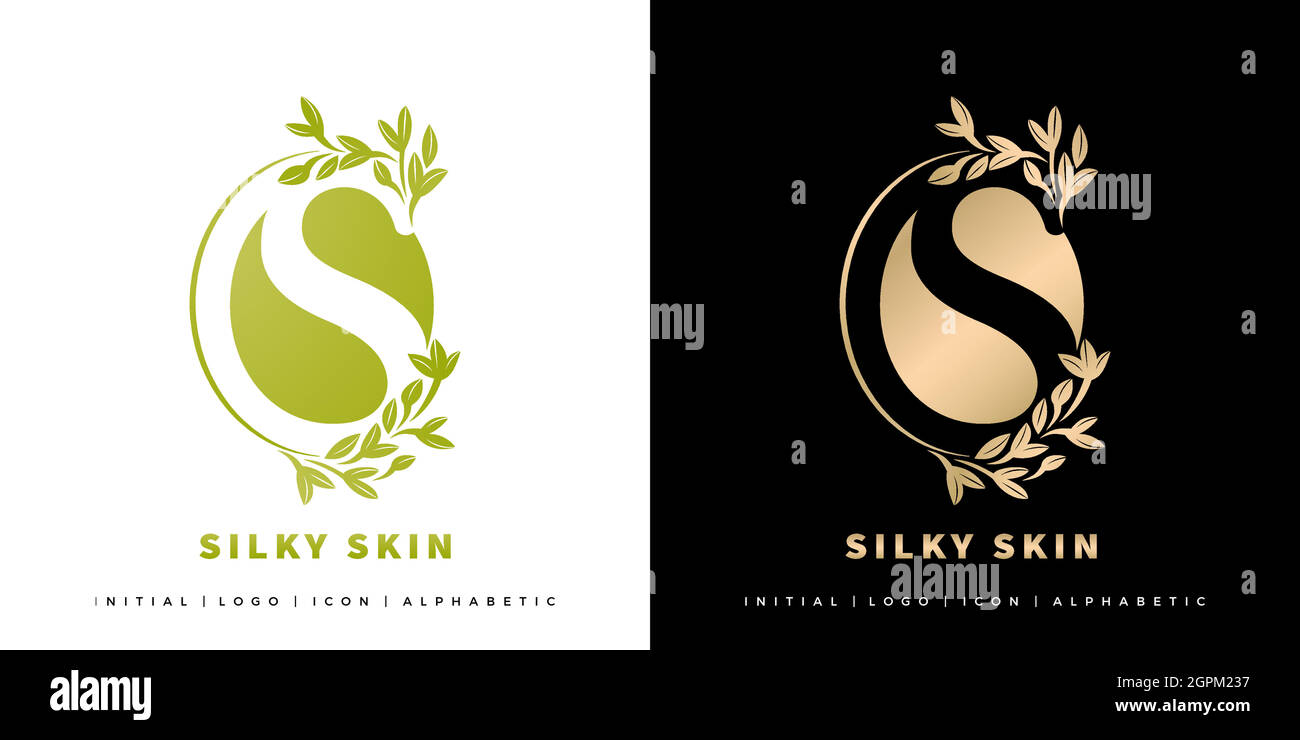 Illustration des Buchstaben S Logotyps Silky Skin, Yin und Yang Modellsymbols mit isolierten schwarzen und weißen Hintergründen, anwendbar für Salon- und Spa-Produkte, Schönheitssalons und Firmenlogos. Stock Vektor