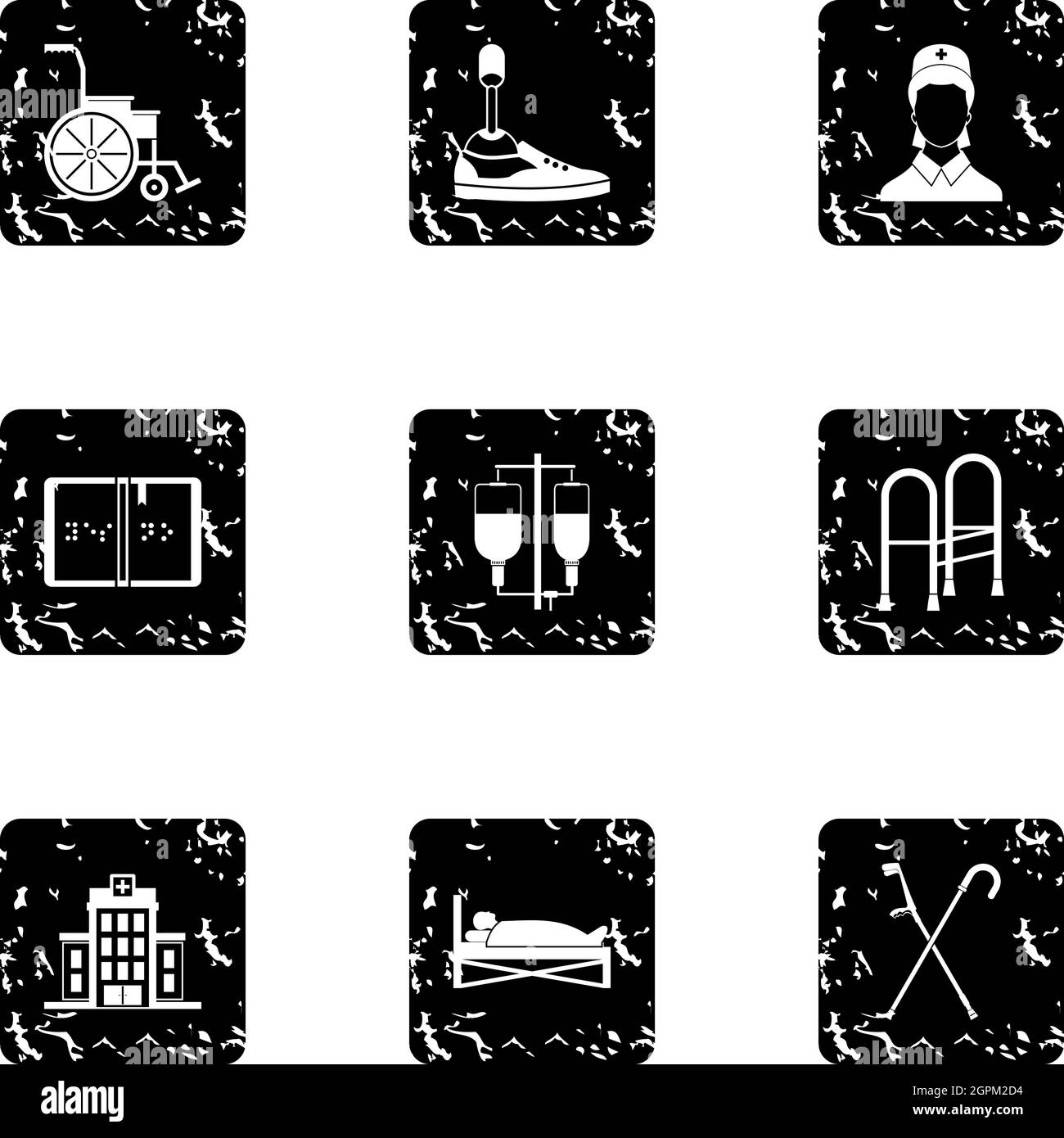 Symbole für Behinderte eingestellt, Grunge-Stil Stock Vektor