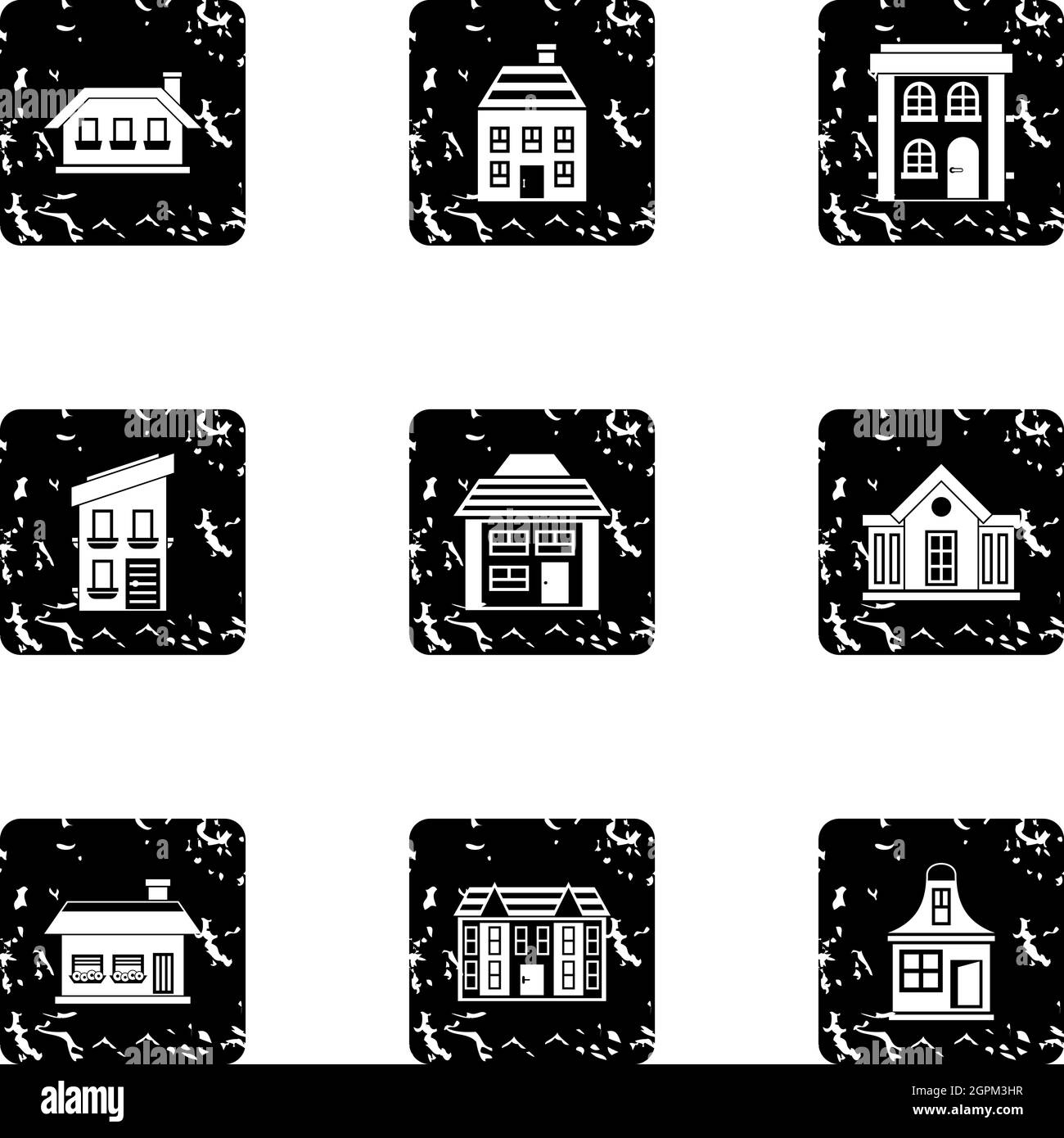 Wohnung Symbole gesetzt, Grunge-Stil Stock Vektor