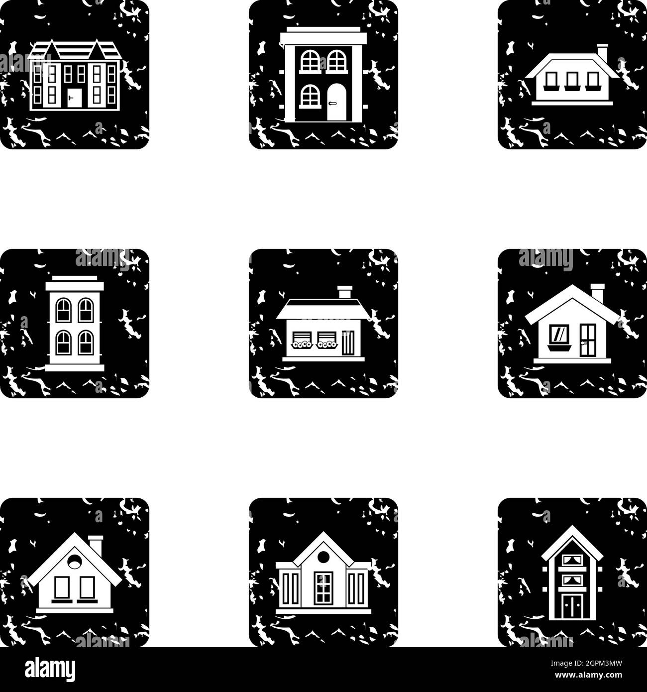 Haus Ikonen gesetzt, Grunge-Stil Stock Vektor