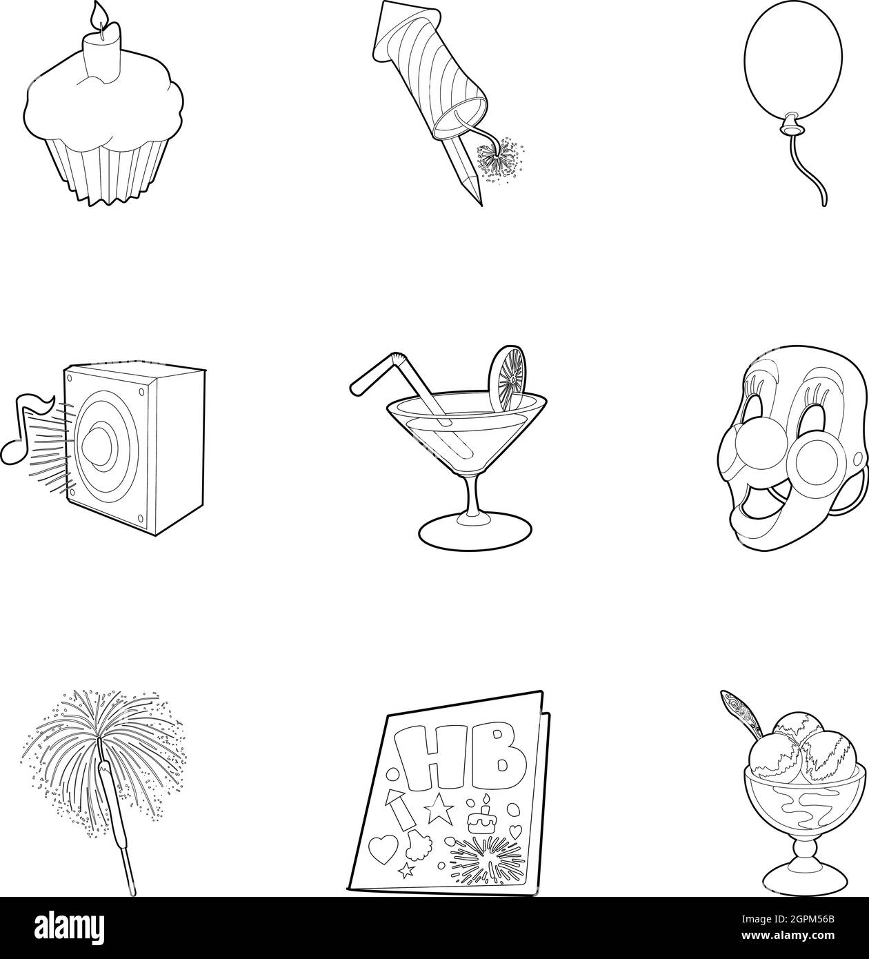 Geburtstag Icons Set, Umriss-Stil Stock Vektor