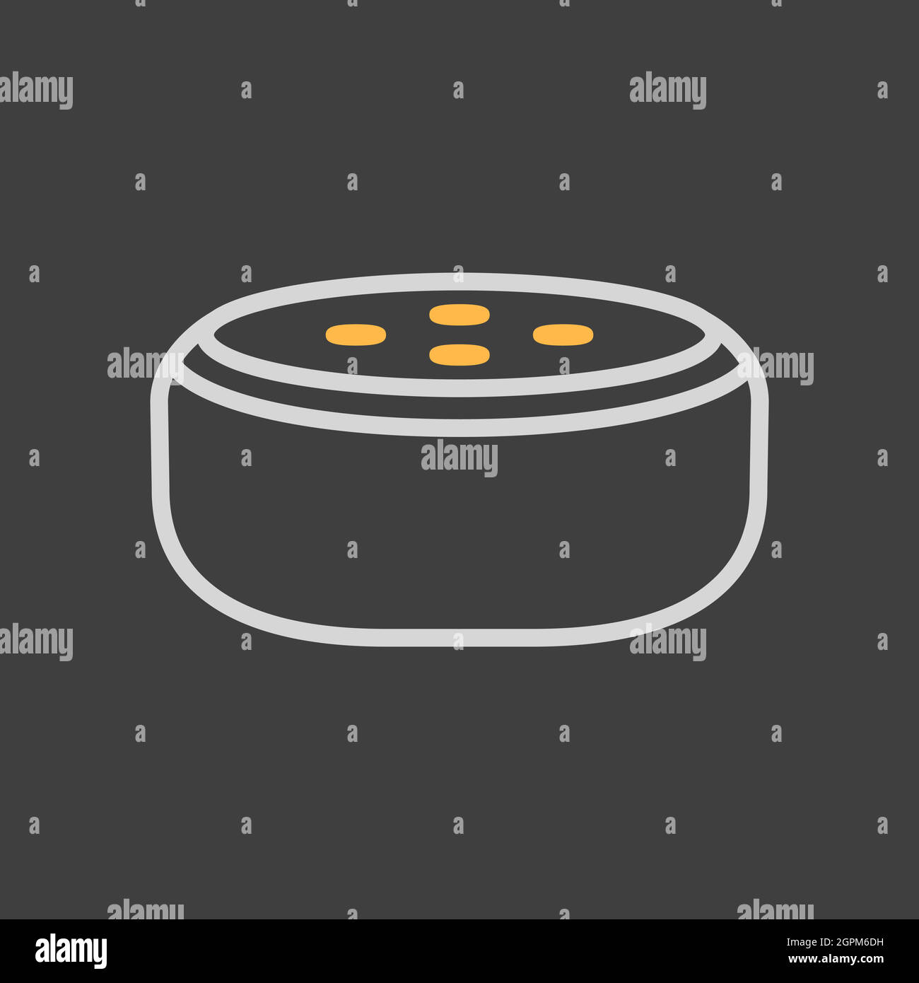 Kleiner intelligenter Lautsprecher mit Spracherkennungssymbol auf dunklem Hintergrund Stock Vektor
