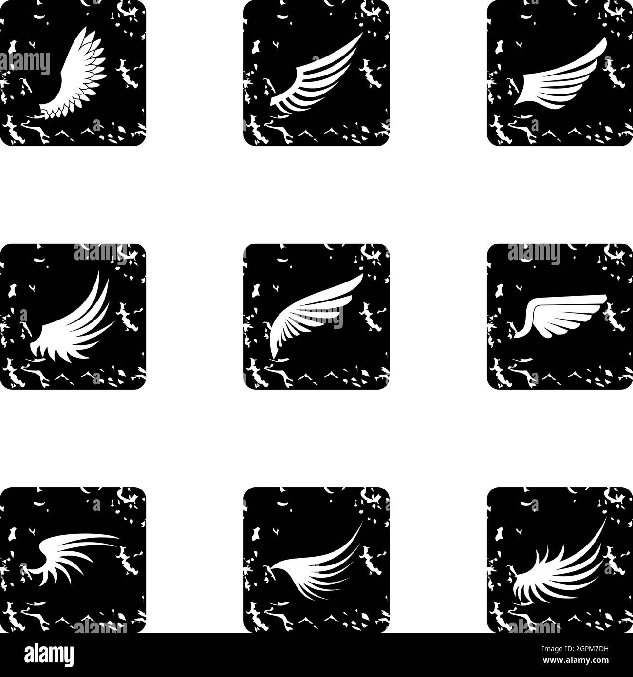 Symbole mit Federflügeln im Grunge-Stil Stock Vektor