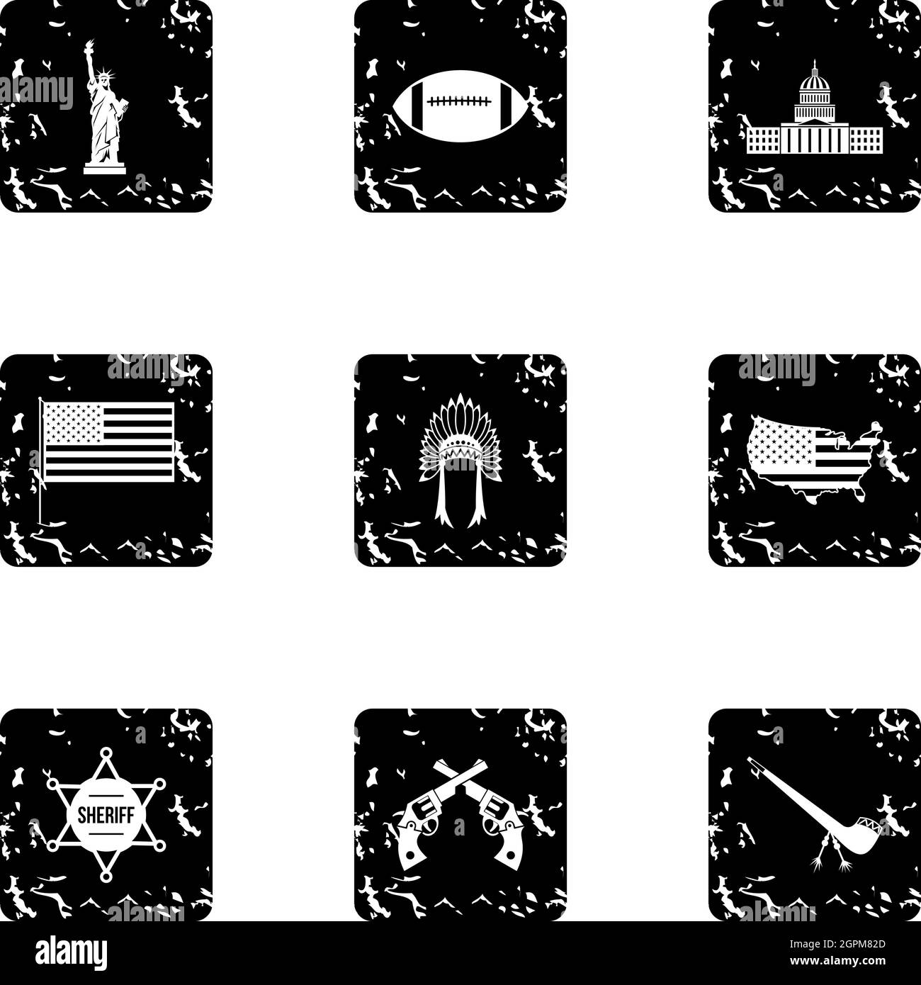 Tourismus in den USA Ikonen gesetzt, Grunge-Stil Stock Vektor