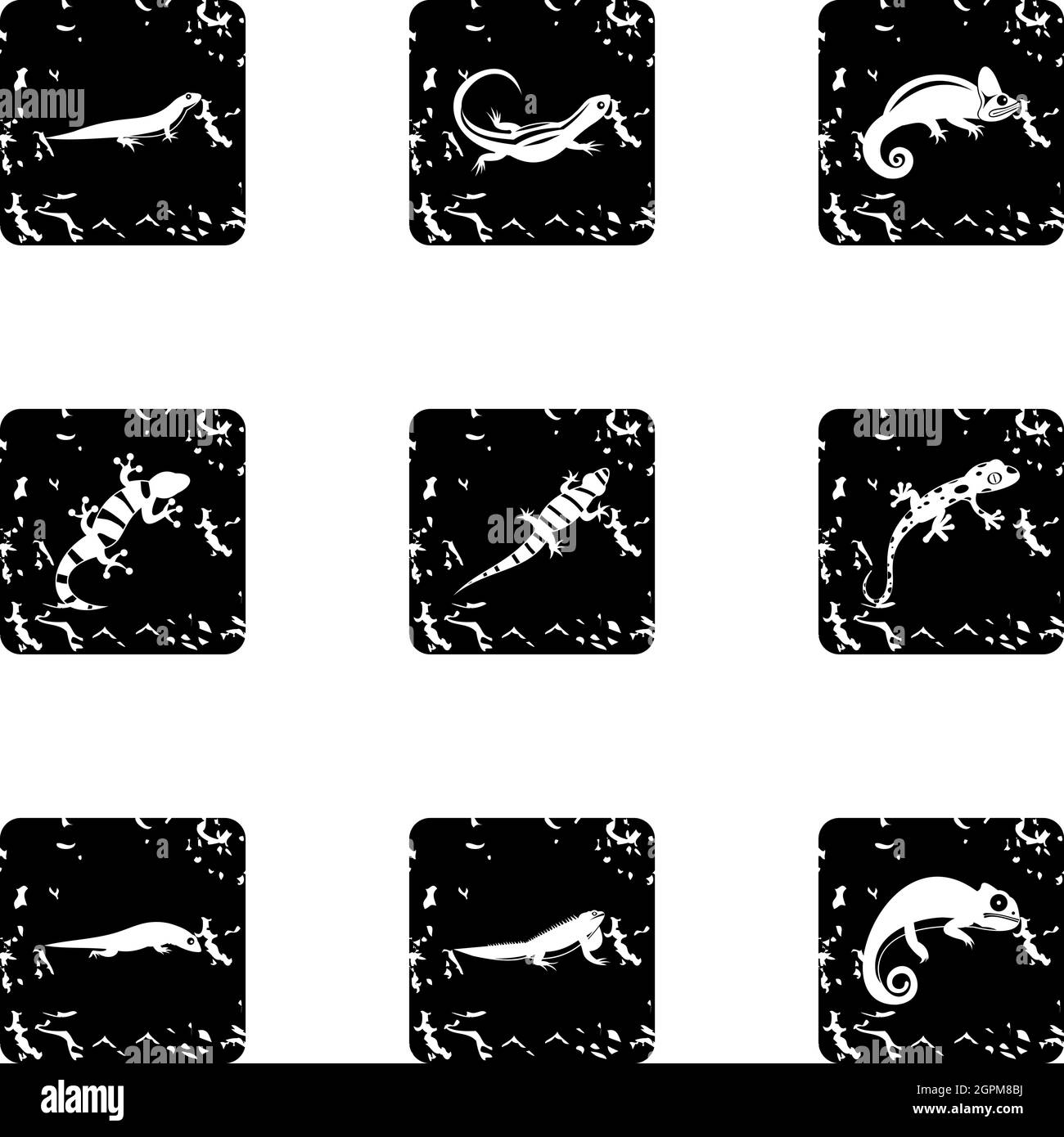 Chamäleon-Symbole gesetzt, Grunge-Stil Stock Vektor