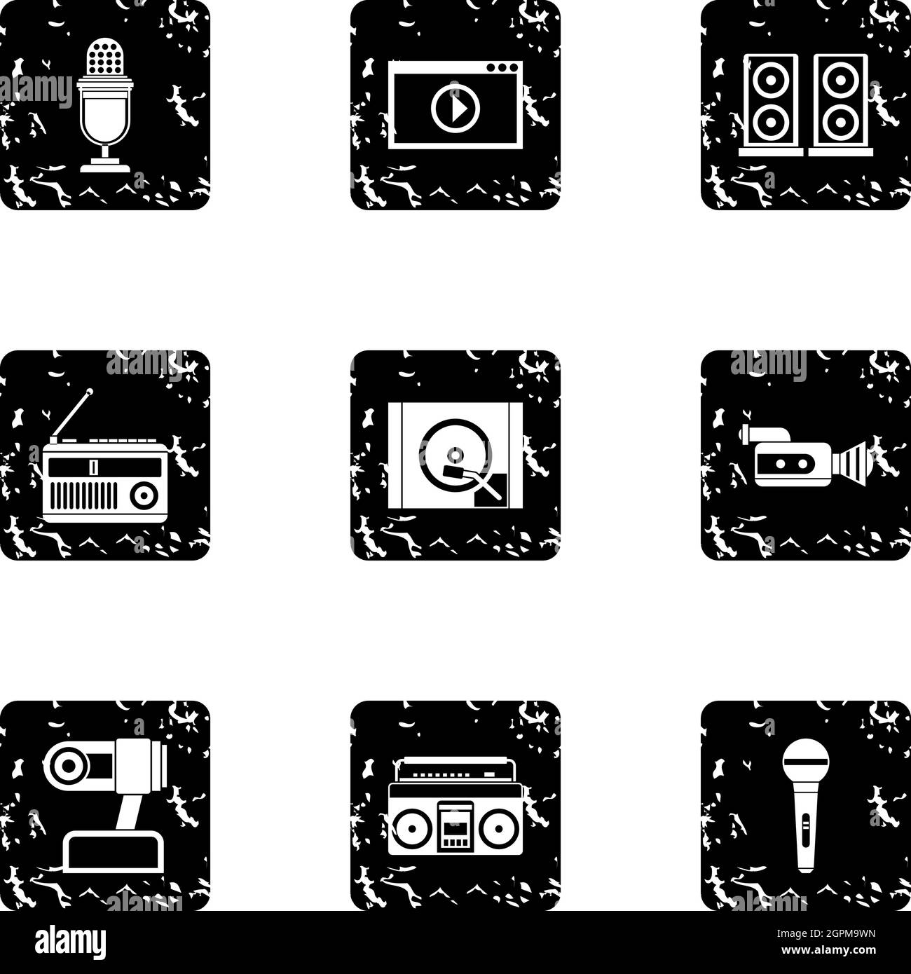 Symbole für elektronische Kommunikation eingestellt, Grunge-Stil Stock Vektor