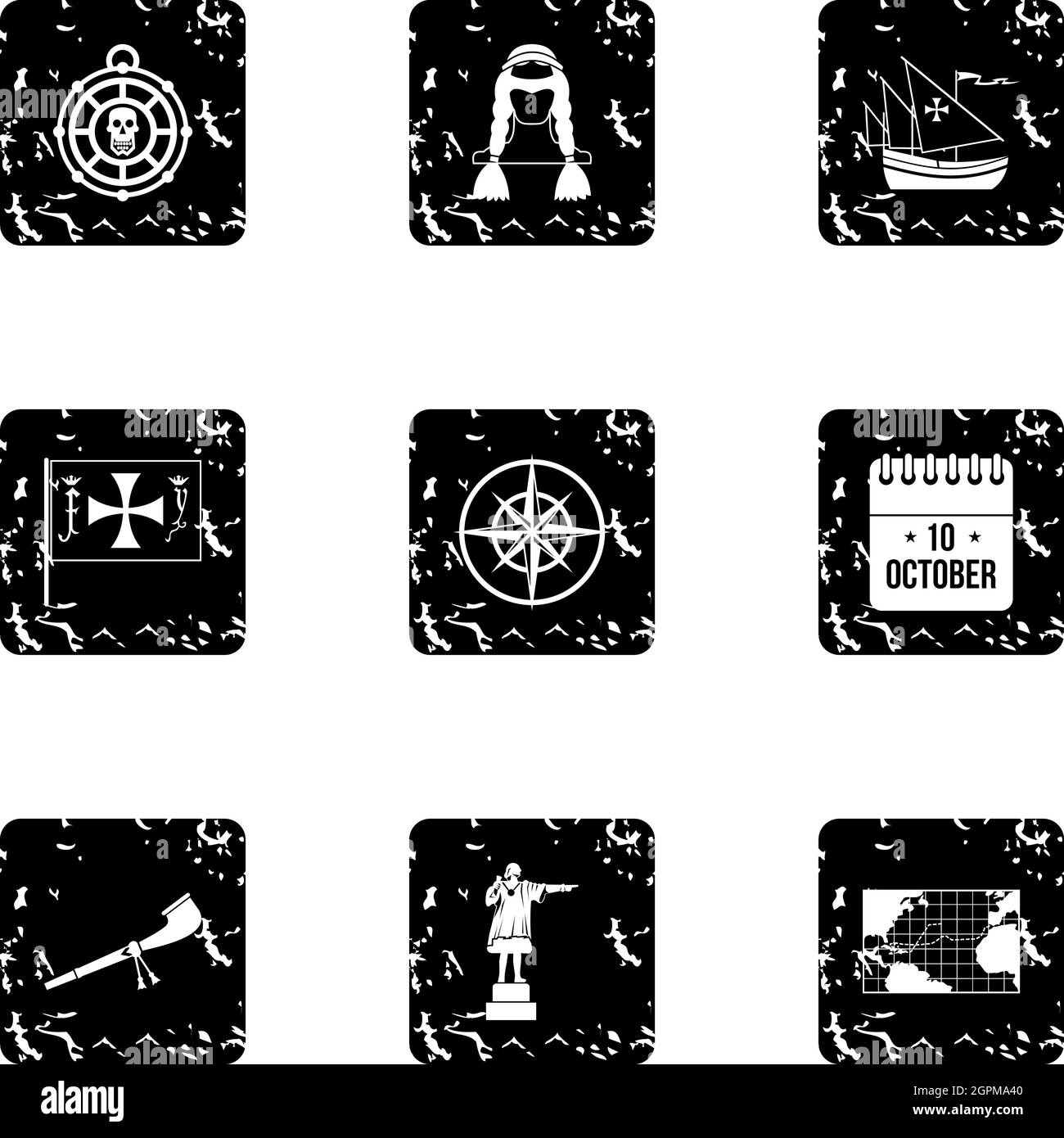 Symbole am Columbus Day im Grunge-Stil Stock Vektor