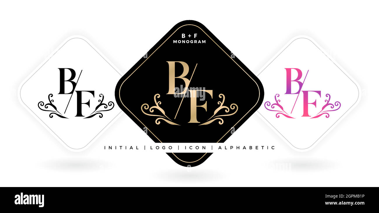 BF Anfangsbuchstabe und Grafikname, B und F Monogramm, für Hochzeit Paar symbolische, Logo Firma und Ikone Geschäft, mit drei Farben Variation Designs mit isolierten weißen Hintergründen Stock Vektor