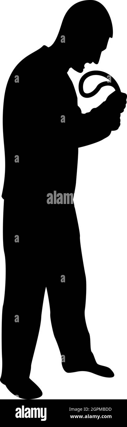 Silhouette wütend Mann mit Gürtel in der Hand für Strafe warnt Gewalt in Familie Konzept Missbrauch Idee häusliche Probleme Wut männlich bedrohlich Opfer soziales Problem Ehemann Vater emotional Aggression gegen menschliche Mobbing schwarze Farbe Vektor Illustration Fla Stock Vektor